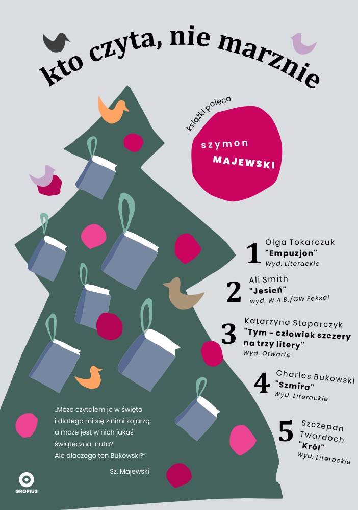 Plakat z listą książek polecanych przez Szymona Majewskiego